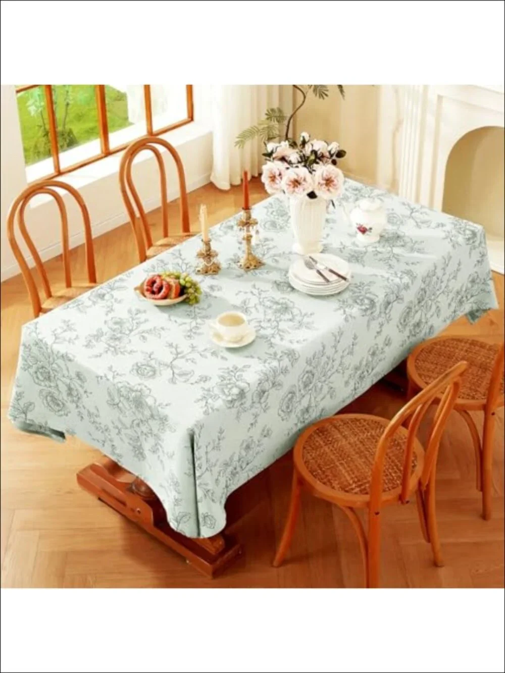 Damask Floral Jacquard Tablecloth 60x120 Water Resistant Linen Farmhouse
